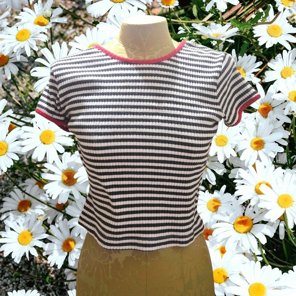 Y2K 90s Vintage Cherry Stix Limited Striped Crop Top Baby Tee Medium